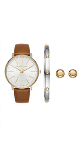 MICHAEL KORS Reloj Blanco/Marron con Pulsera y Aretes (Mujer)