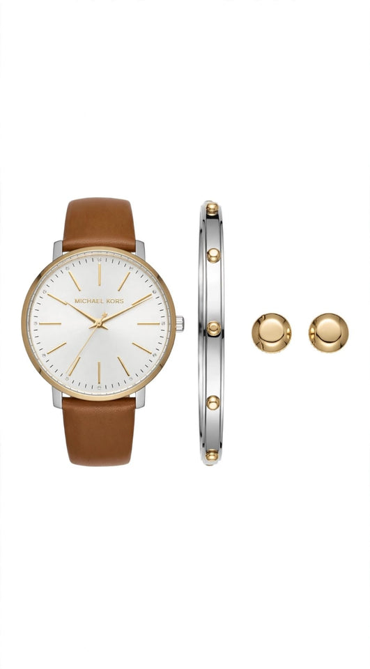 MICHAEL KORS Reloj Blanco/Marron con Pulsera y Aretes (Mujer)
