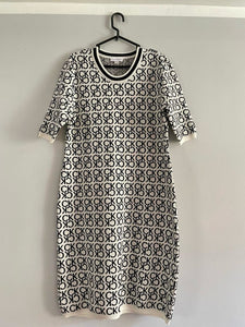 CALVIN KLEIN Vestido Largo Blanco con Negro (Talla L)