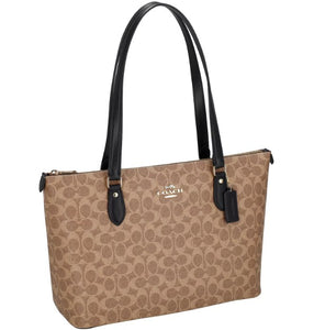COACH Cartera Canvas Marrón con Correa Negra