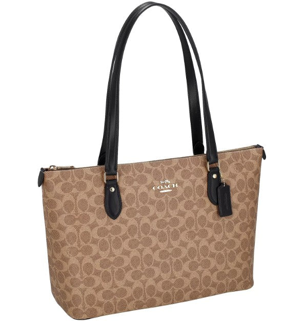 COACH Cartera Canvas Marrón con Correa Negra