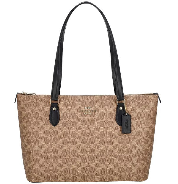 COACH Cartera Canvas Marrón con Correa Negra
