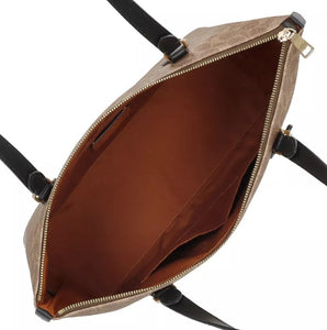 COACH Cartera Canvas Marrón con Correa Negra
