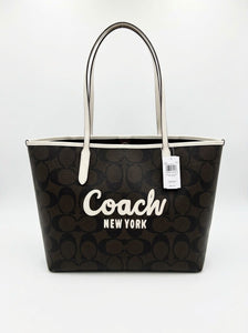 Coach Cartera Totem Marron Oscuro con Aza Blanca