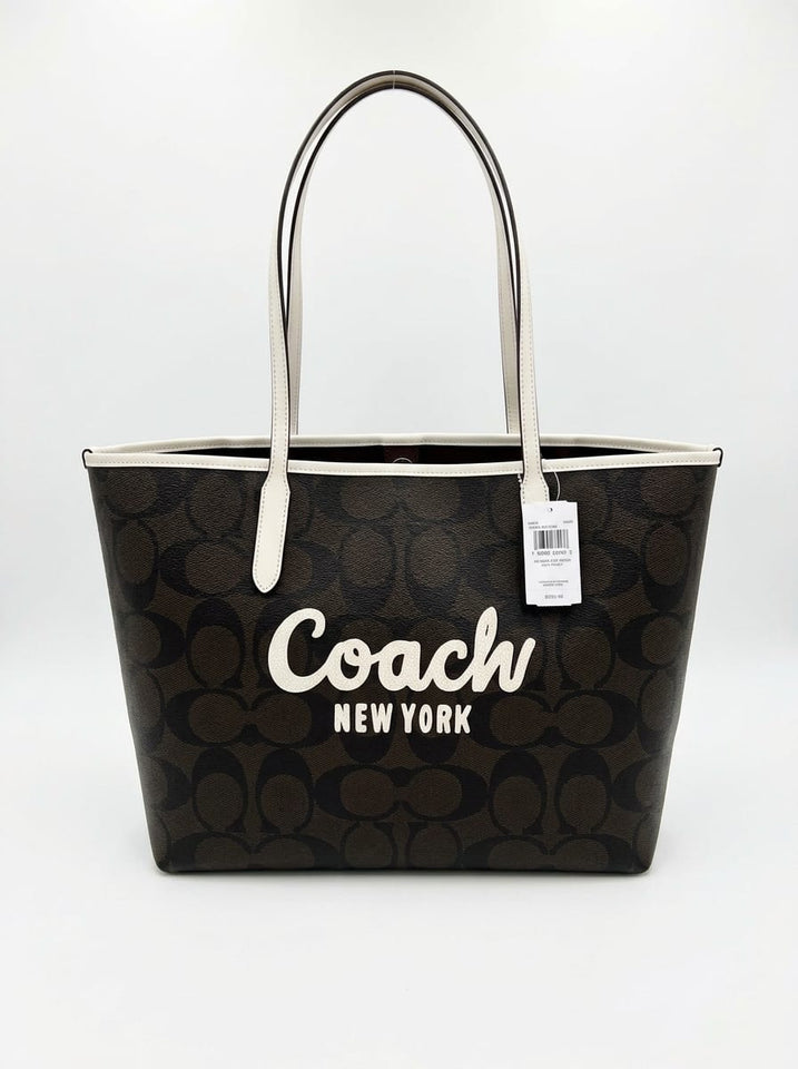 Coach Cartera Totem Marron Oscuro con Aza Blanca