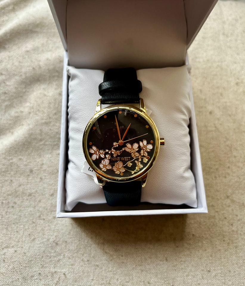 NINE WEST Reloj Negro Floreado (Mujer)
