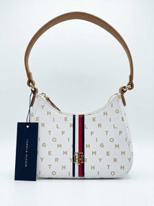 TOMMY HILFIGER Cartera Mini Tote Monogram Blanco/Camel