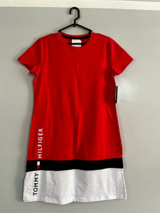 TOMMY HILFIGER Vestido Fucsia/Blanco/Negro (Talla S)