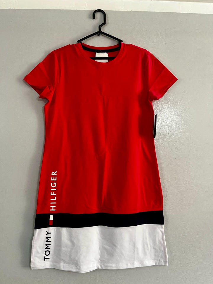 TOMMY HILFIGER Vestido Fucsia/Blanco/Negro (Talla S)