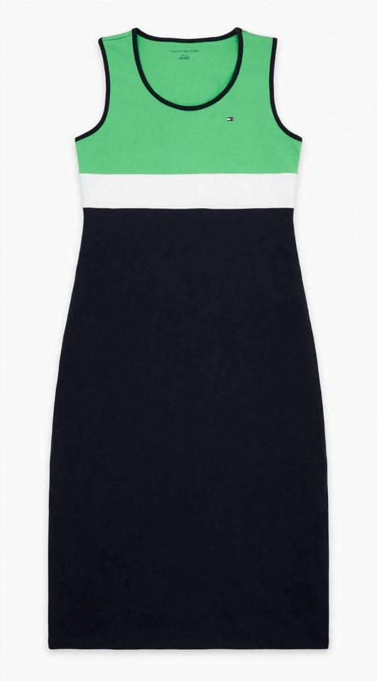 TOMMY HILFIGER Vestido Manga Acero Negro/Verde/Blanco (Talla S)